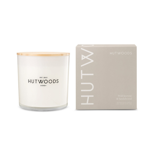 Hutwoods Wild Jasmine & Sandalwood Candle Extra Large 250+ Hours Burn Time