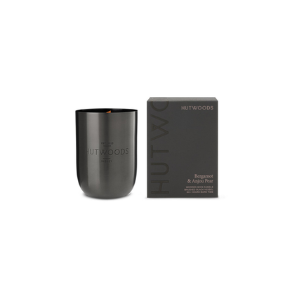 Hutwoods Bergamot & Anjou Pear Matte Black Vessel Candle 375g 80+ Hours Burn Time