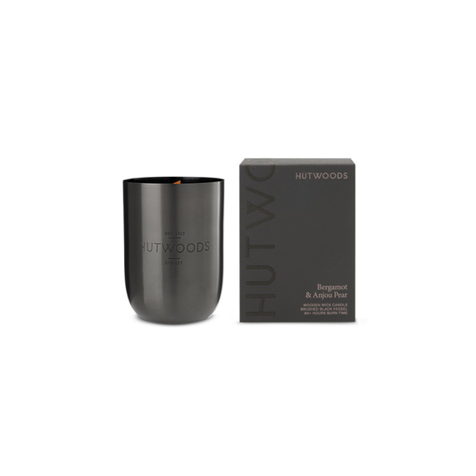 Hutwoods Bergamot & Anjou Pear Matte Black Vessel Candle 375g 80+ Hours Burn Time