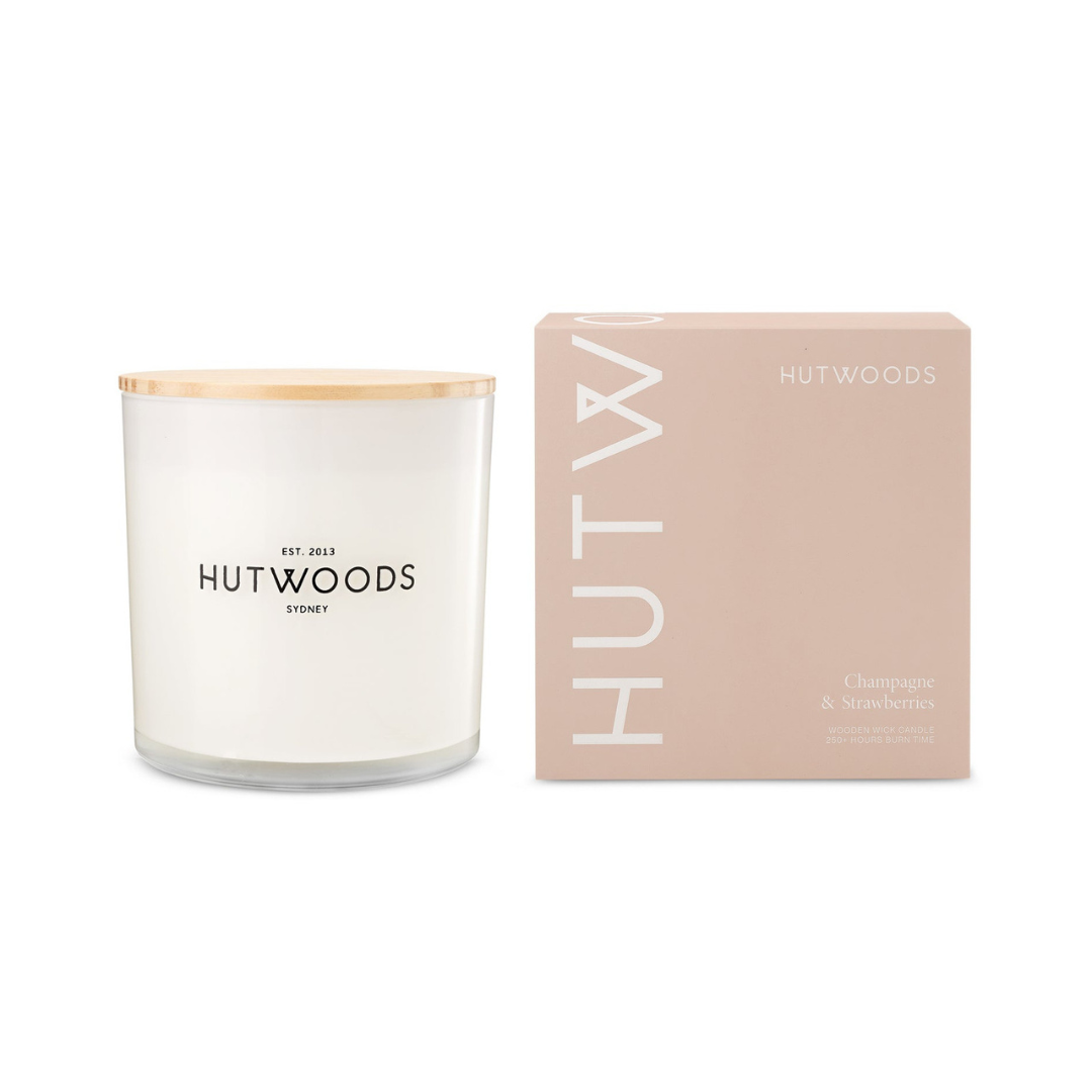 Hutwoods Champagne & Strawberries Candle Extra Large 250+ Hours Burn Time