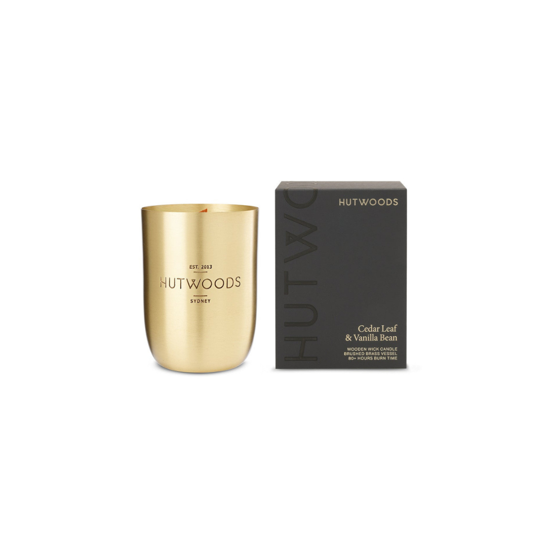 Hutwoods Cedar Leaf & Vanilla Bean Brass Vessel Candle 375g 80+ Hours Burn Time