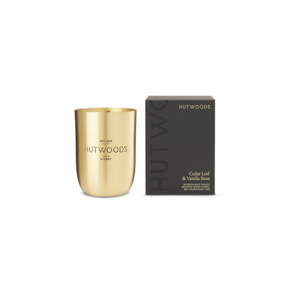 Hutwoods Cedar Leaf & Vanilla Bean Brass Vessel Candle 375g 80+ Hours Burn Time
