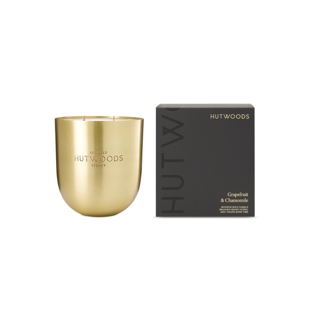 Hutwoods Grapefruit & Chamomile Brass Vessel Candle Extra Large 200+ Hours Burn Time