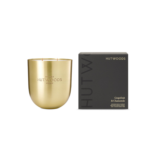 Hutwoods Grapefruit & Chamomile Brass Vessel Candle Extra Large 200+ Hours Burn Time