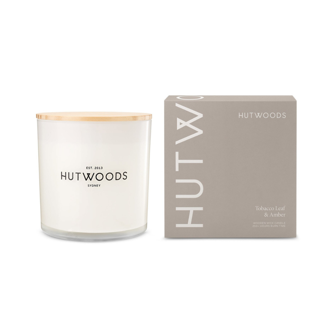 Hutwoods Tobacco Leaf & Amber Candle Extra Large 250+ Hours Burn Time