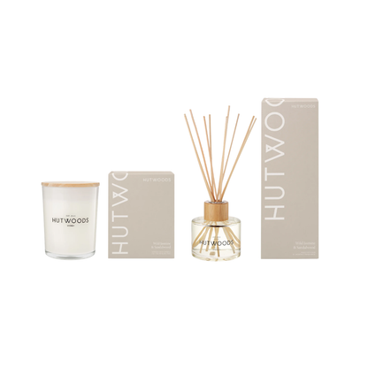 Hutwoods Wild Jasmine & Sandalwood Large Candle 500g & Reed Diffuser 200mL Bundle