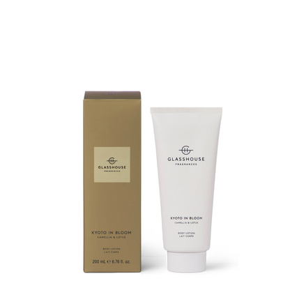 Glasshouse Fragrances body lotion and packaging on a white background