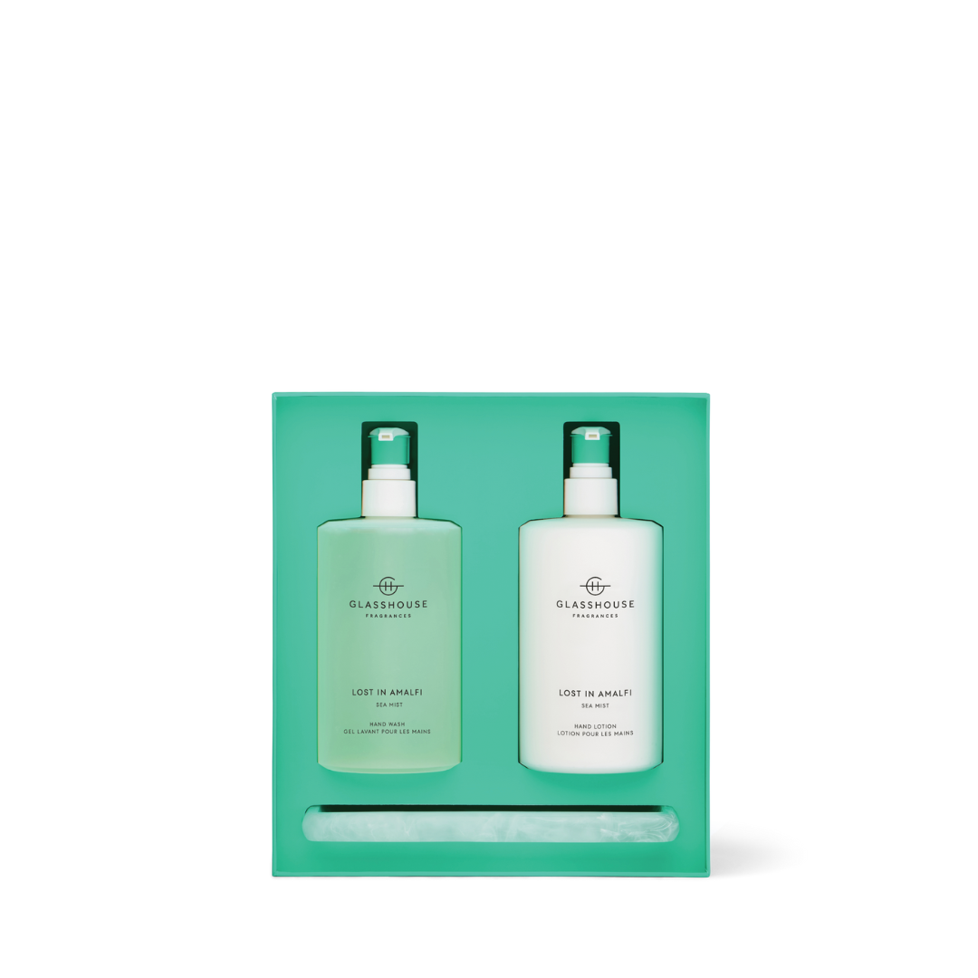 Glasshouse Fragrances Lost in Amalfi Sea Mist Hand Wash, Hand Lotion & Tray Set