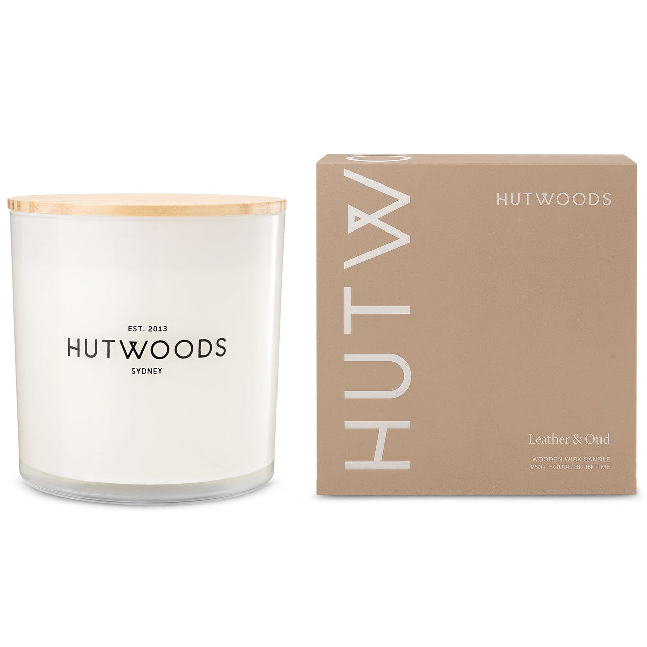 Hutwoods Leather & Oud Candle Extra Large 250+ Hours Burn Time - The Gift Company