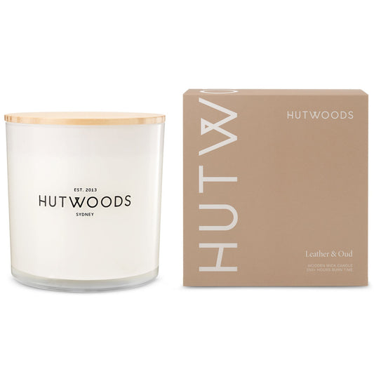 Hutwoods Leather & Oud Candle Extra Large 250+ Hours Burn Time - The Gift Company