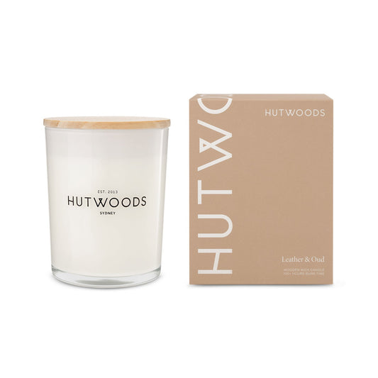 Hutwoods Leather & Oud Candle Large 100+ Hours Burn Time - The Gift Company
