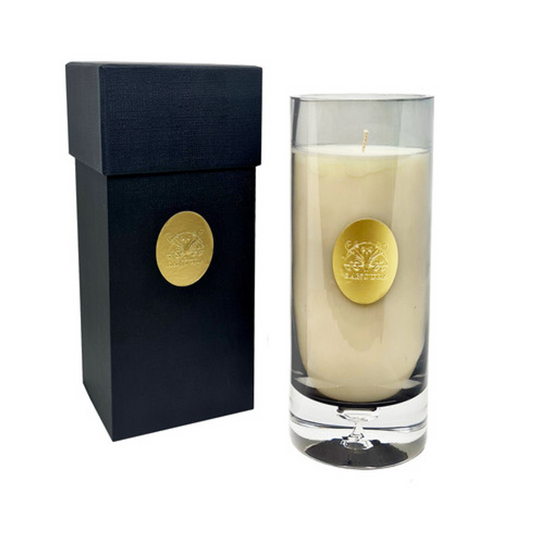 SANJULA Luxury White Cylinder Glass Candle | Pomme D’Ambre 1kg