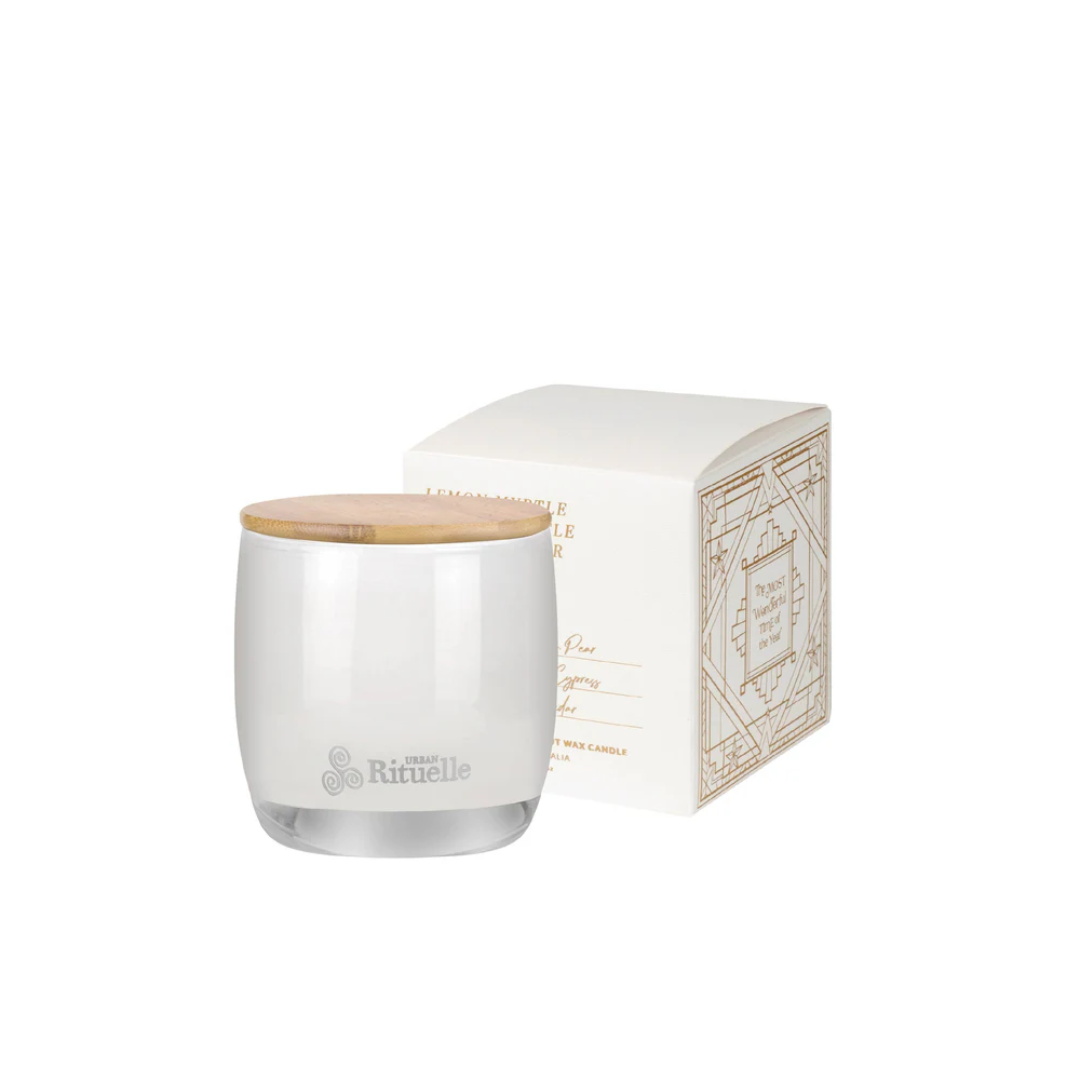 Urban Rituelle Lemon Myrtle, Golden Wattle, Poached Pear & Cypress Pine Scented Soy Candle 140g