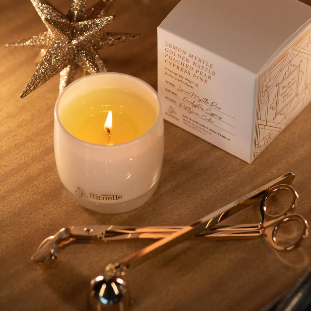 Urban Rituelle Lemon Myrtle, Golden Wattle, Poached Pear & Cypress Pine Scented Soy Candle 140g