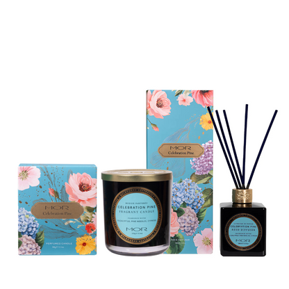 MOR Celebration Pine Deluxe Candle 380g & Diffuser 180mL Bundle (worth $100)