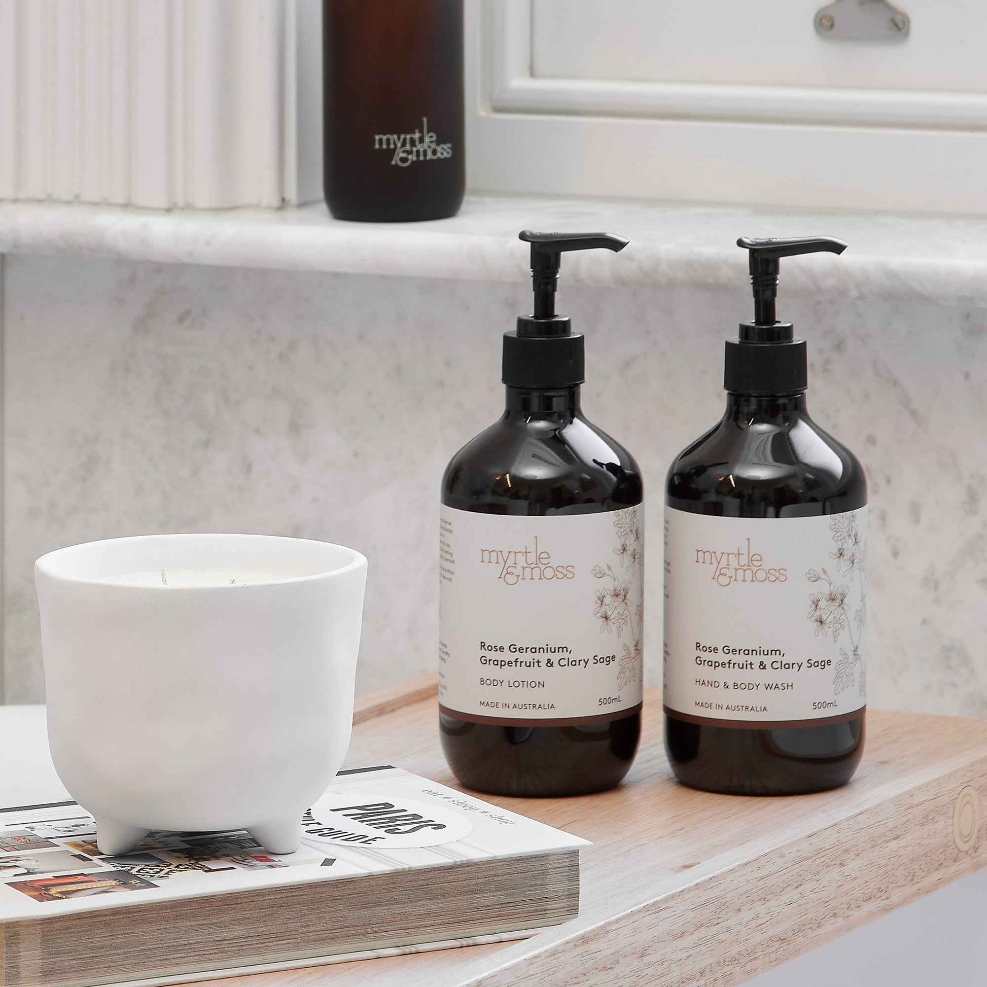 Myrtle & Moss Rosemary, Cedarwood & Lavender Bud Hand & Body Wash & Body Lotion Bundle
