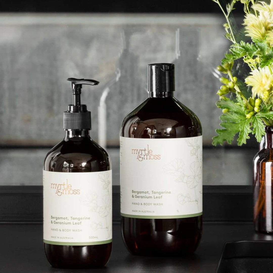 Myrtle & Moss Bathroom Bliss Bundle Rose Geranium, Grapefruit & Clary Sage - The Perfume Company