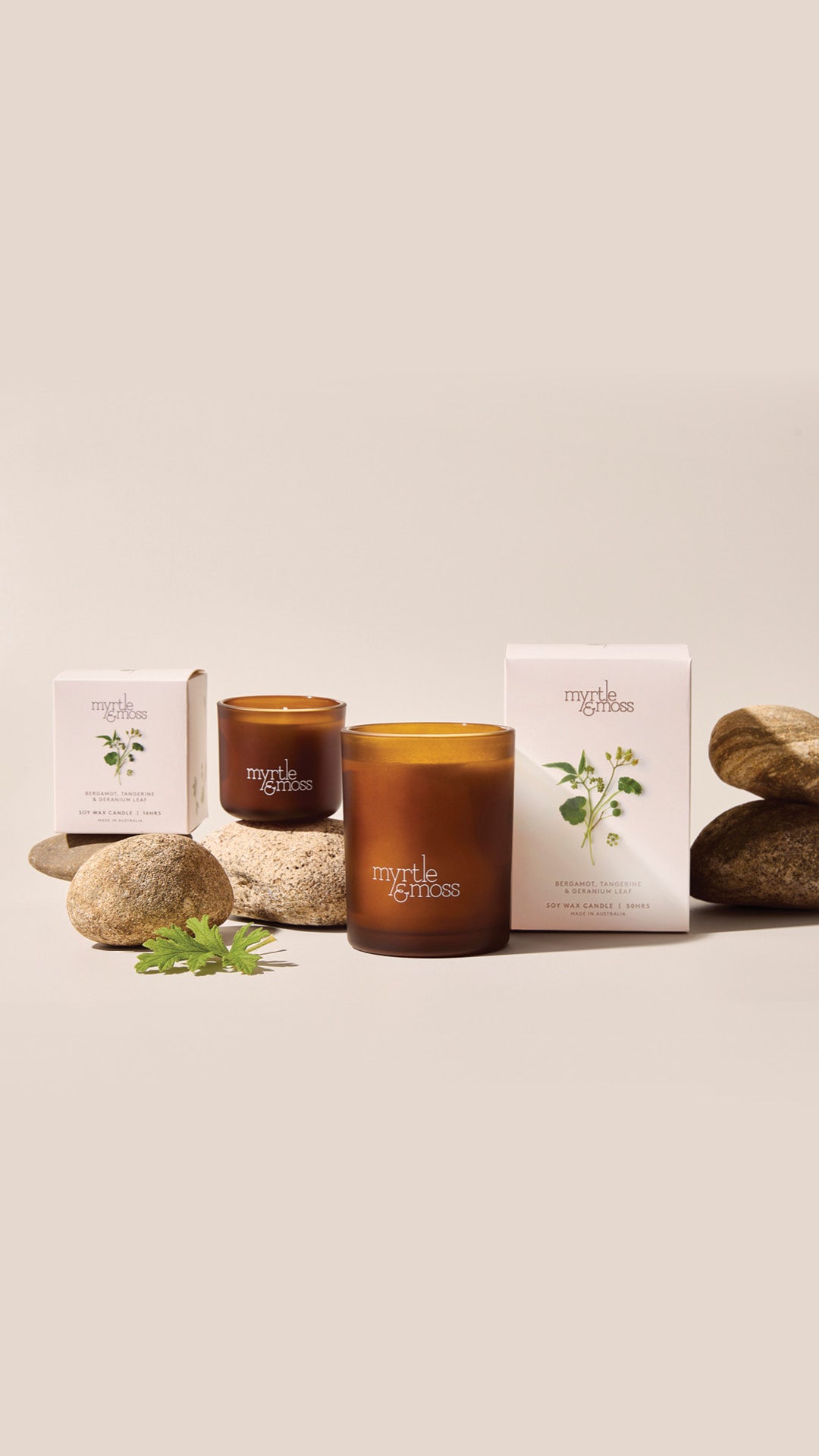 Myrtle & Moss Signature Soy Wax Candle Rose Geranium, Grapefruit & Clary Sage 50-Hour