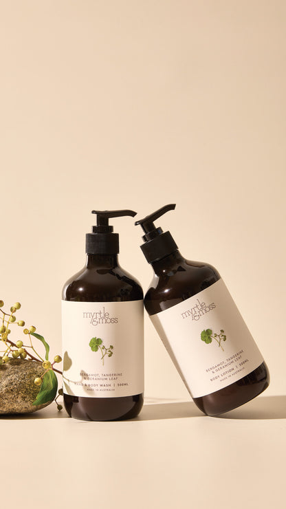 Myrtle & Moss Signature Hand & Body Wash Rose Geranium, Grapefruit & Clary Sage 500mL
