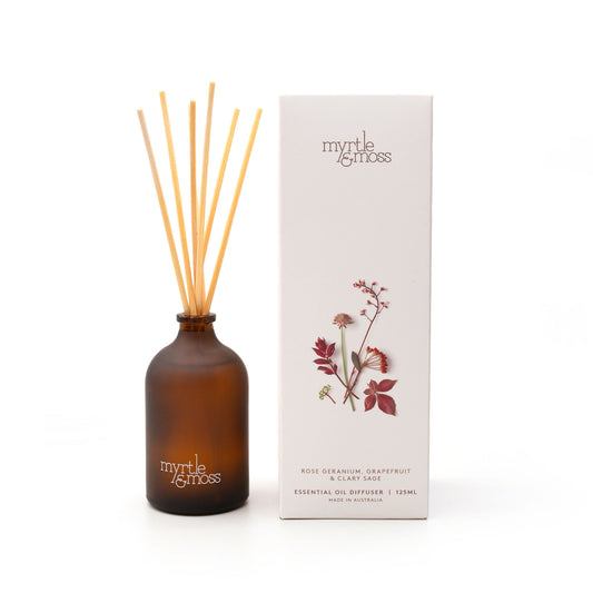 Myrtle & Moss Signature Essential Oil Diffuser Rose Geranium, Grapefruit & Clary Sage 125mL - The Gift Company