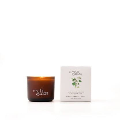 Myrtle & Moss Signature Soy Wax Candle Bergamot Rind, Tangerine & Geranium Leaf 16-Hour