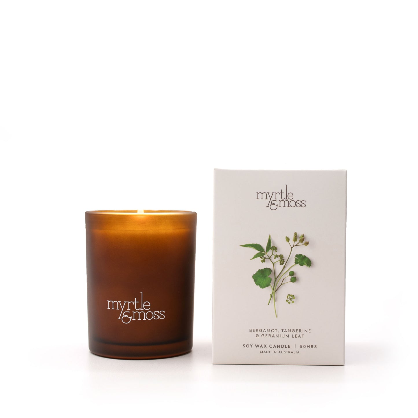 Myrtle & Moss Signature Soy Wax Candle Bergamot Rind, Tangerine & Geranium Leaf 50-Hour