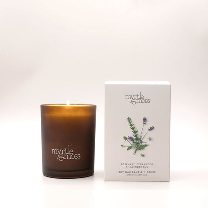 Myrtle & Moss Signature Candle Rosemary, Cedarwood & Lavender Bud 50-Hour