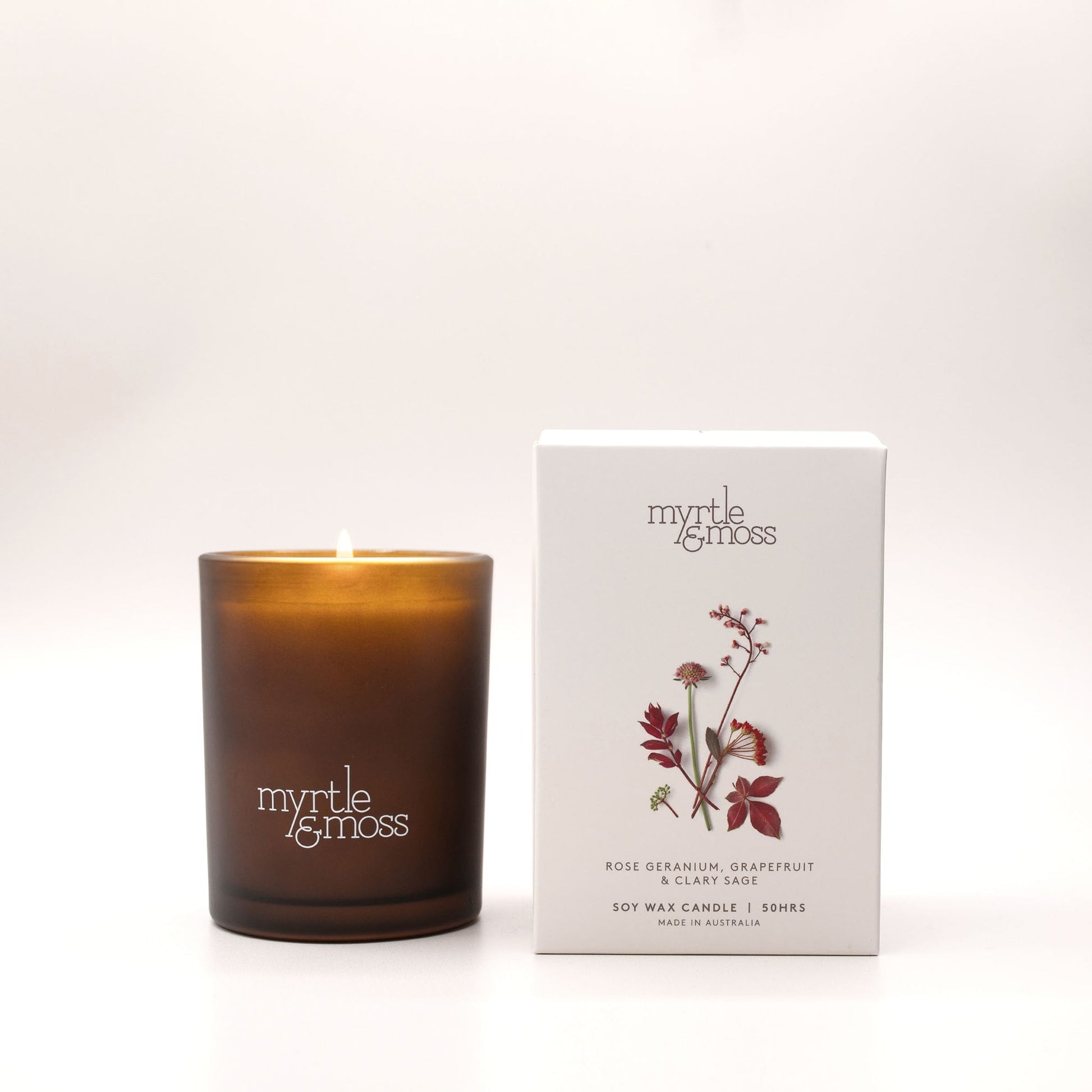 Myrtle & Moss Signature Candle Rose Geranium, Grapefruit & Clary Sage 50-Hour
