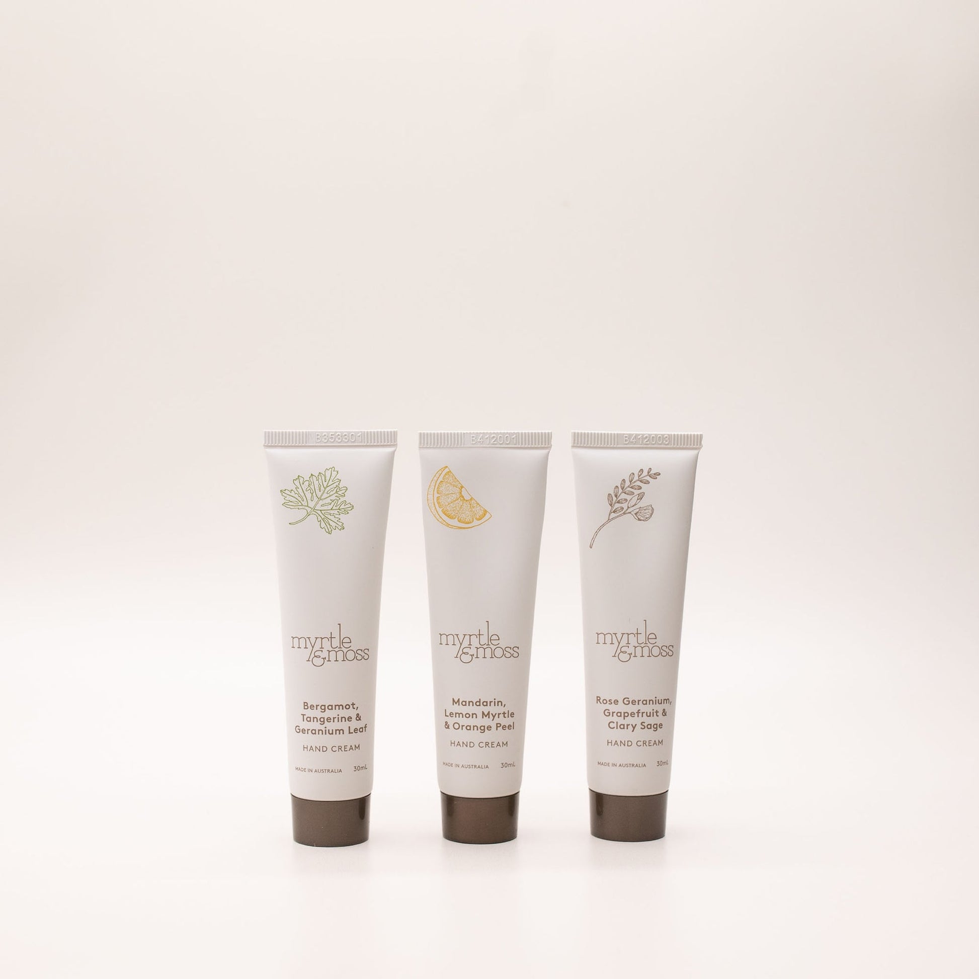 Myrtle & Moss Signature 30mL hand cream collection