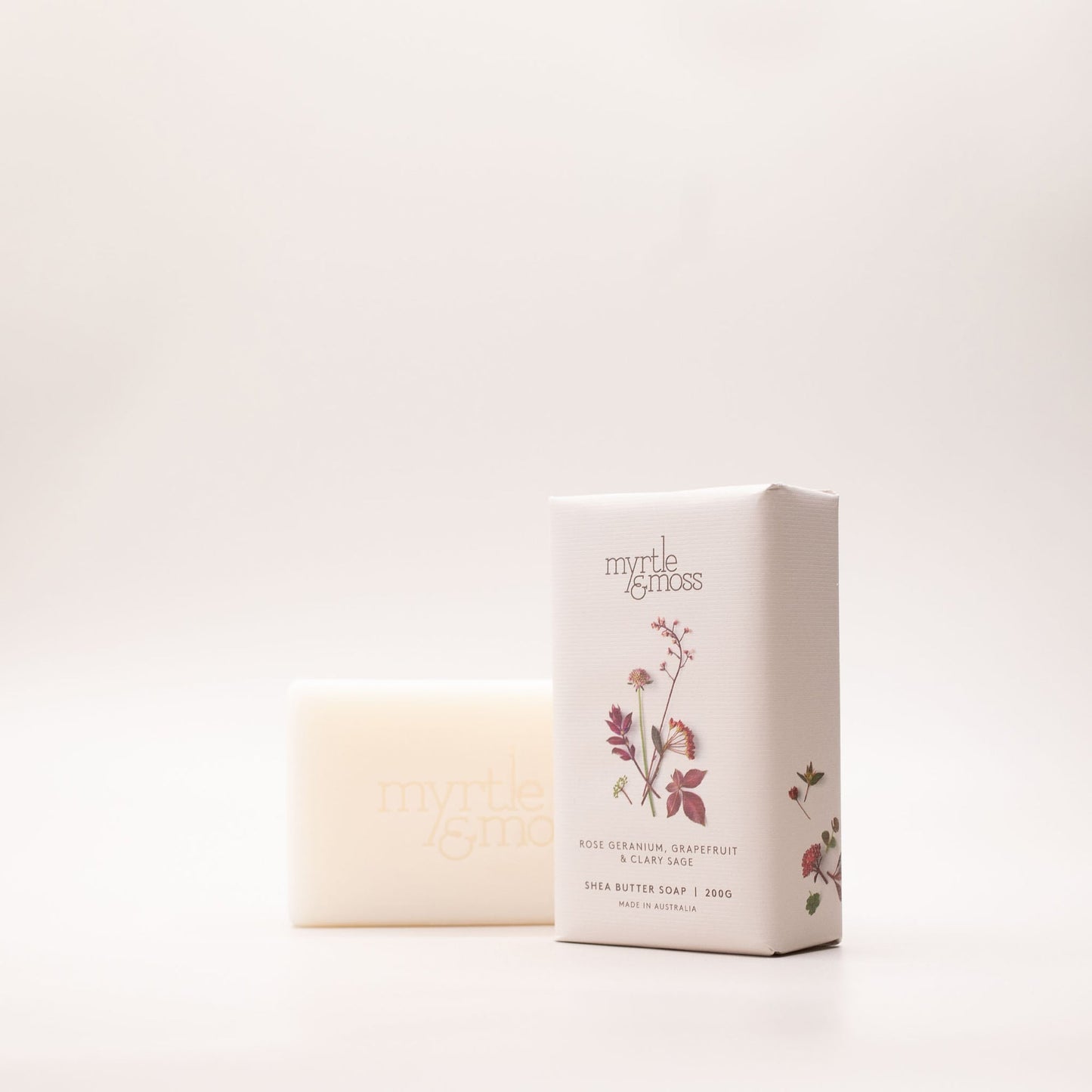 Myrtle & Moss Signature Shea Butter Soap Rose Geranium, Grapefruit & Clary Sage 200g