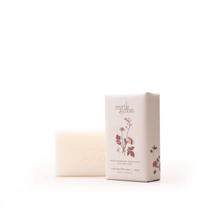 Myrtle & Moss Signature Shea Butter Soap Rose Geranium, Grapefruit & Clary Sage 200g