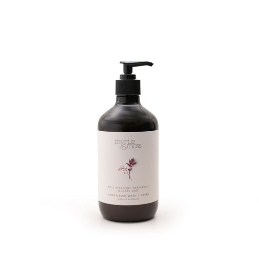 Myrtle & Moss Signature Hand & Body Wash Rose Geranium, Grapefruit & Clary Sage 500mL - The Gift Company
