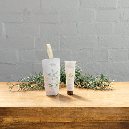 Myrtle & Moss Christmas Hand Cream Ornament Mandarin, Lemon Myrtle & Orange Peel 30mL - product and Christmas packaging
