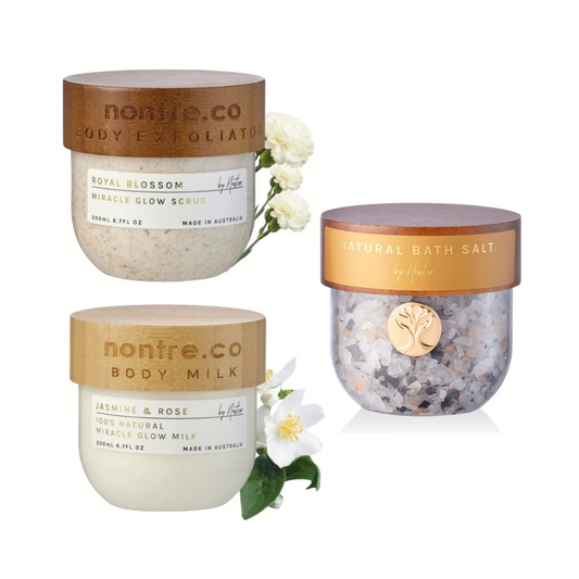 Nontre.co Body Care Bundle Body Milk, Body Scrub & Bath Salt