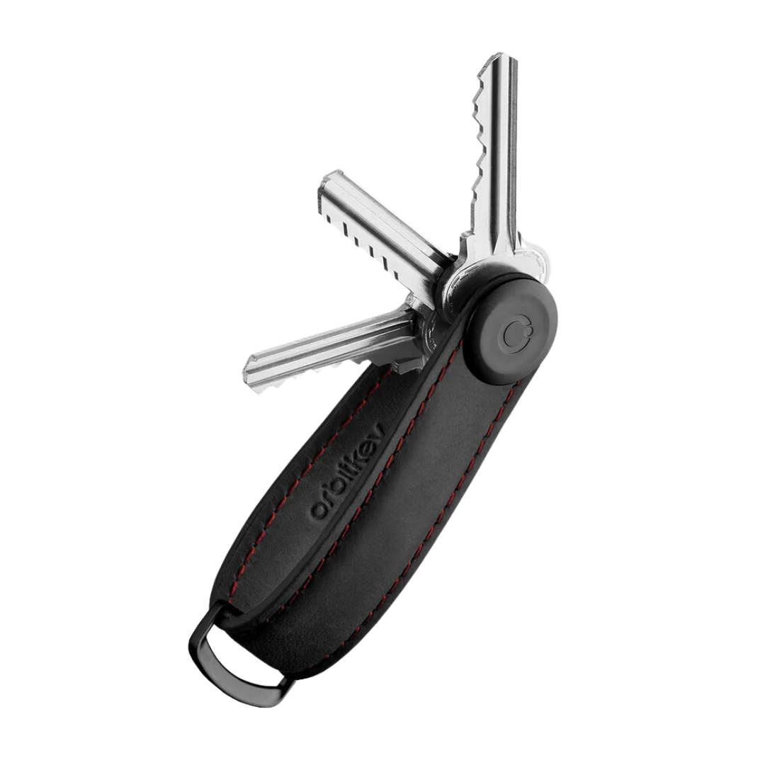 Orbitkey - Key Organiser Crazy-Horse Obsidian Black with Red Stitching