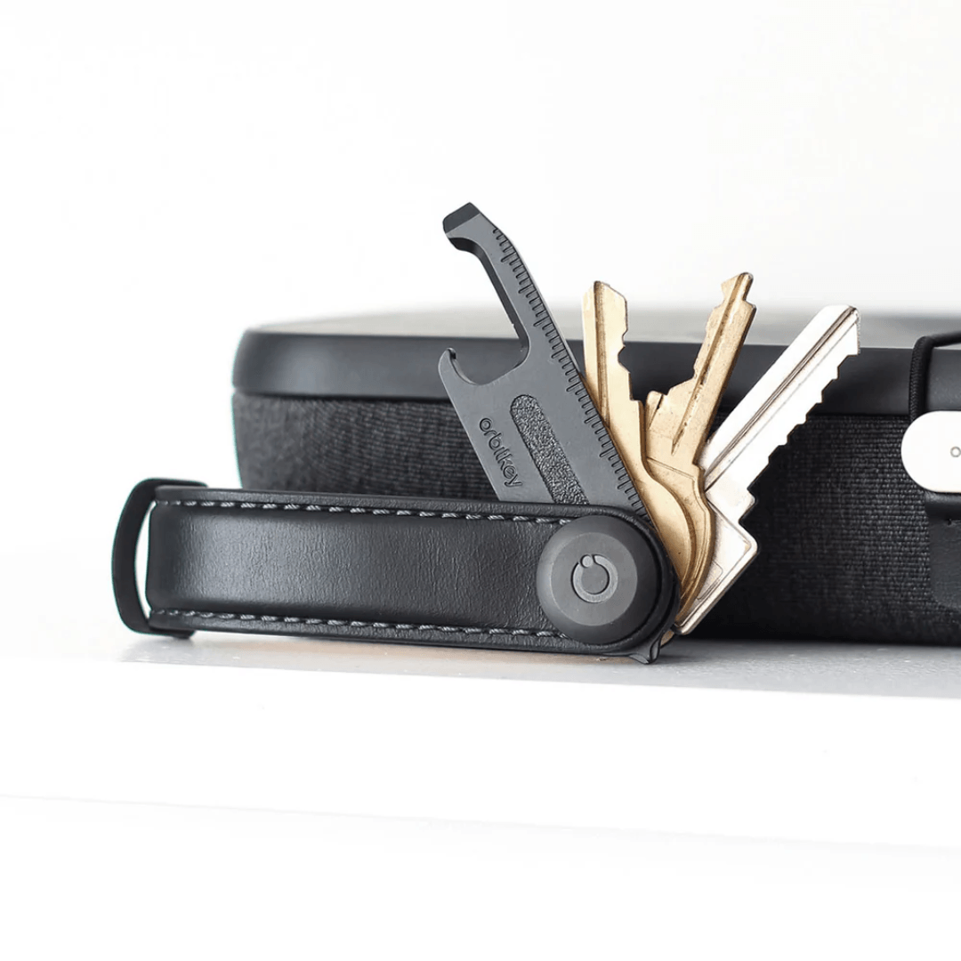 Orbitkey - Key Organiser Leather Black with Black Stitching