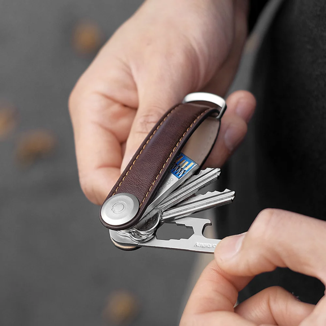 Orbitkey - Key Organiser Leather Espresso with Brown Stitching