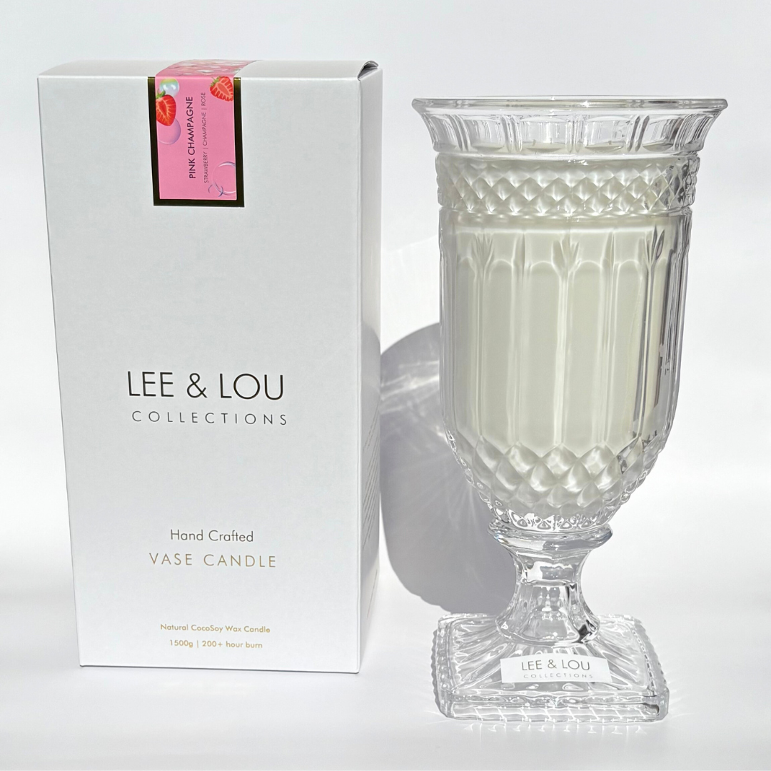 Lee & Lou Pink Champagne Crystal Vase Candle 1.5kg styled product image 2