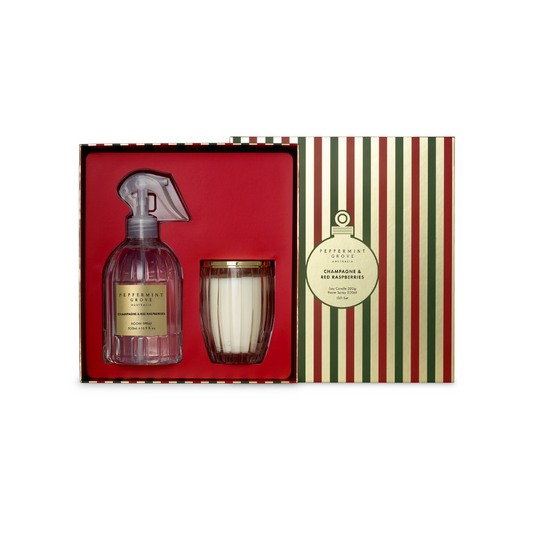 Peppermint Grove Champagne & Red Raspberries Candle & Room Spray Gift Set
