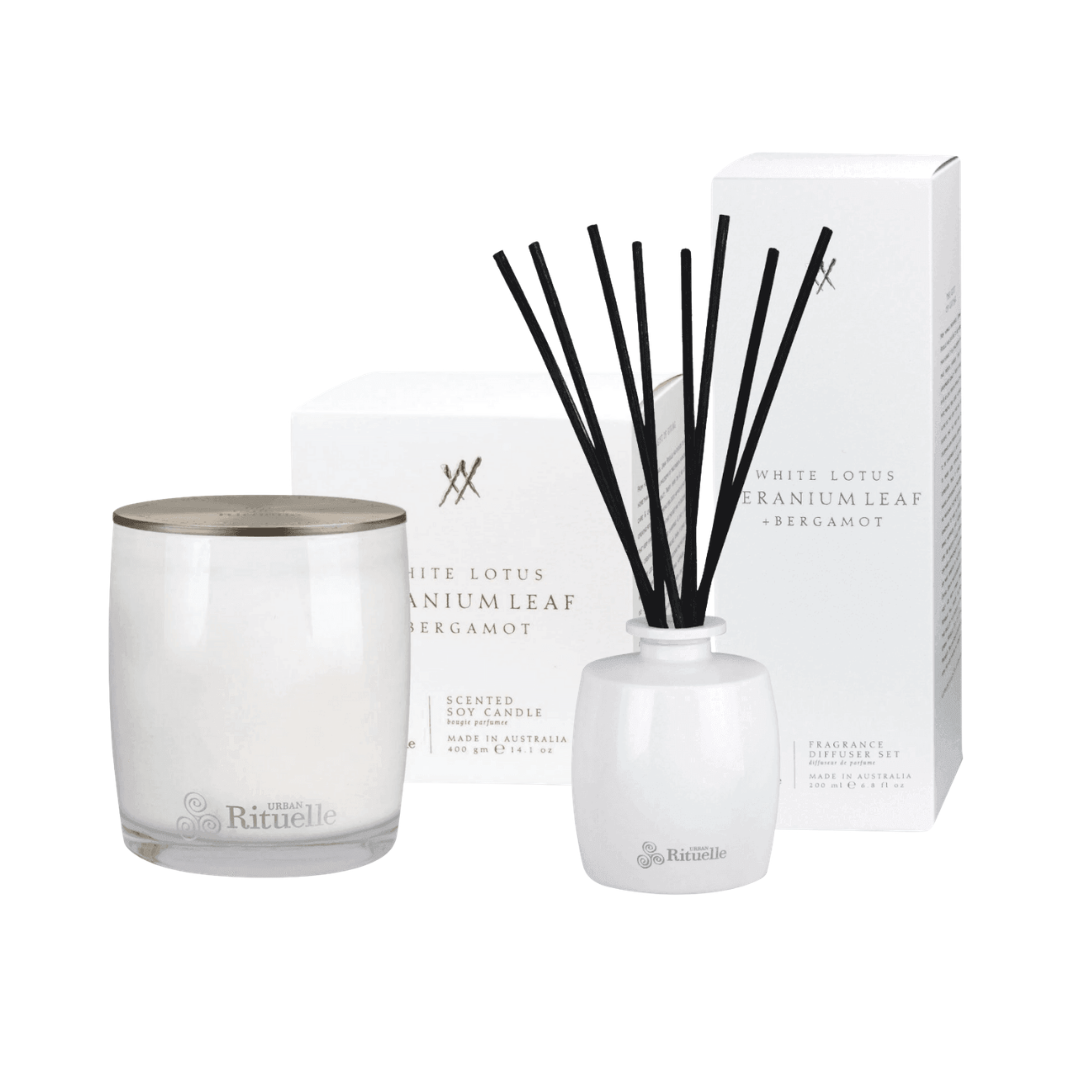 Urban Rituelle White Lotus, Geranium Leaf & Bergamot Candle & Diffuser Bundle
