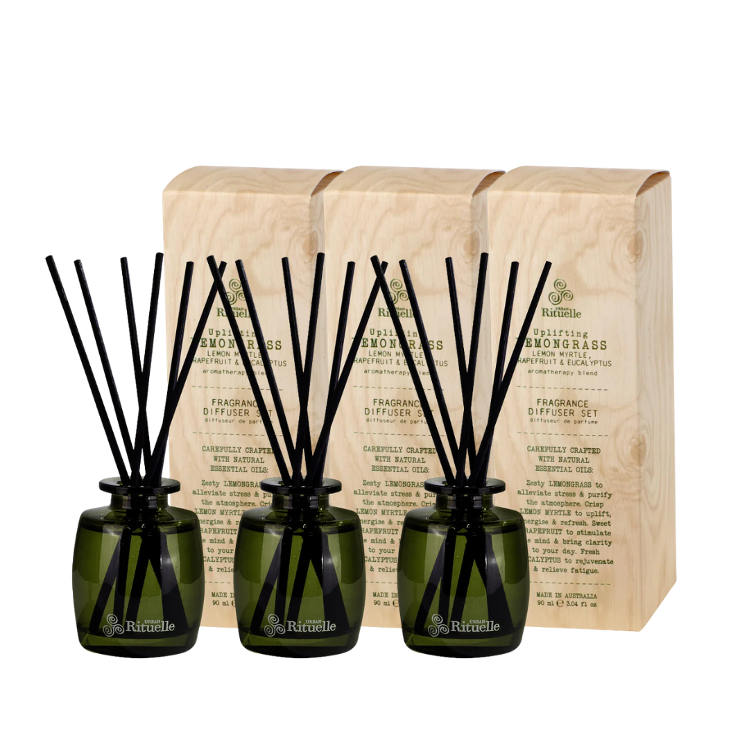 Urban Rituelle Mini Diffuser Bundle x 3 - Lemongrass, Lemon Myrtle, Grapefruit & Eucalyptus 90mL