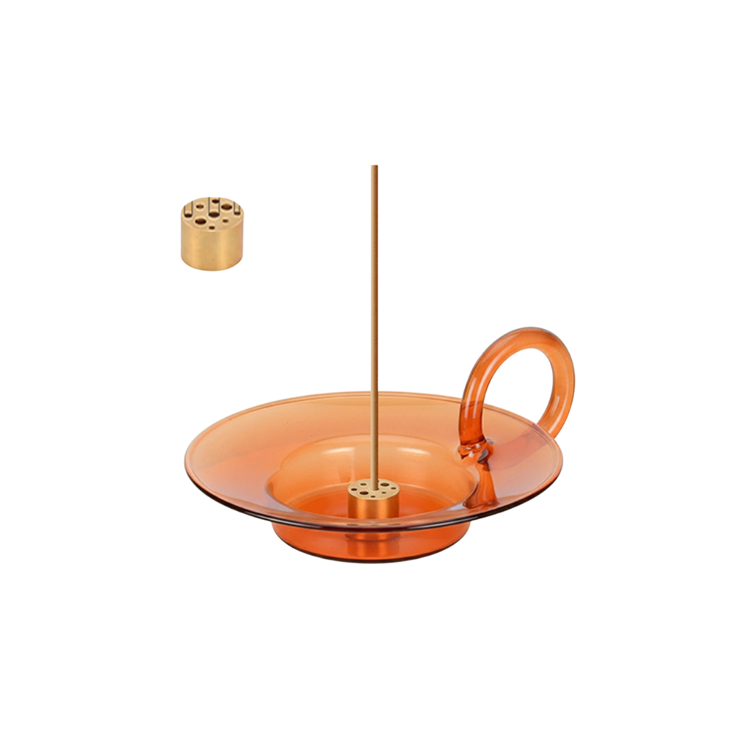 Glass Incense Holder with Brass Nine-Hole Insert