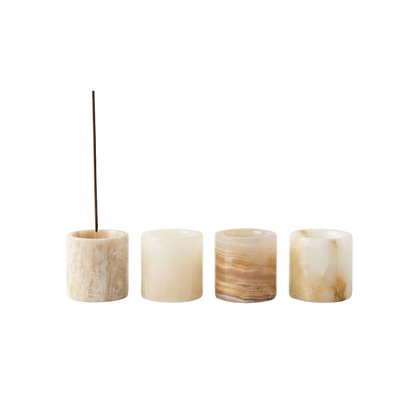 Natural Stone Incense Holder – Jade & Travertine, 6cm