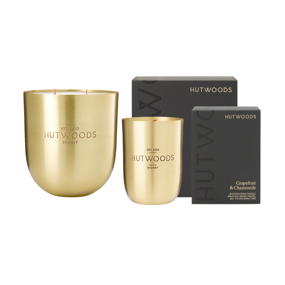 Hutwoods Grapefruit & Chamomile Brass Vessel Candle Duo Bundle