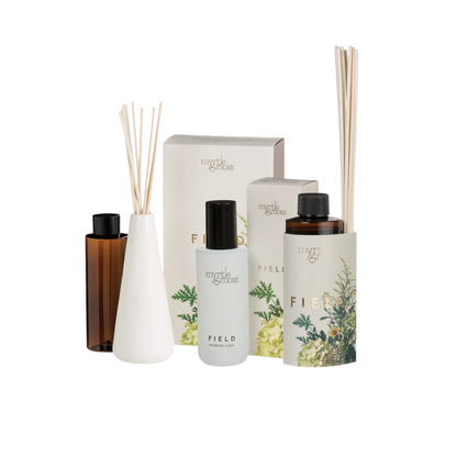 Myrtle & Moss Field Botanical Diffuser, Interior Scent & Refill Trio