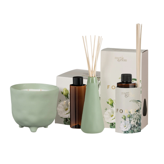 Myrtle & Moss Forest Botanical Candle, Diffuser & Refill Home Scent Bundle