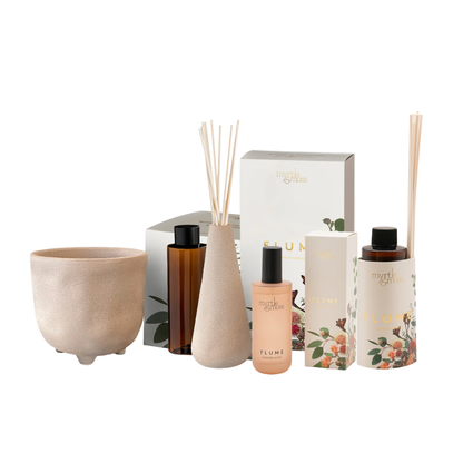 Myrtle & Moss Flume Botanical Candle, Diffuser, Interior Scent & Refill Home Fragrance Bundle