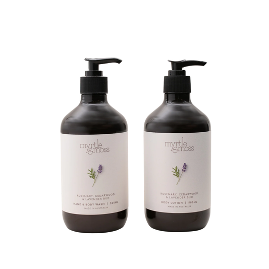 Myrtle & Moss Signature Rosemary, Cedarwood & Lavender Bud Wash & Lotion Bundle