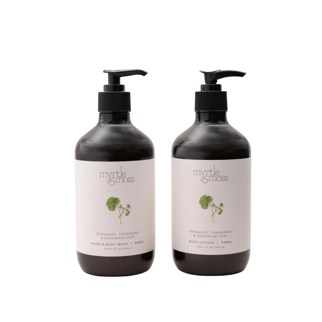Myrtle & Moss Signature Bergamot Rind, Tangerine & Geranium Leaf Wash & Lotion Bundle