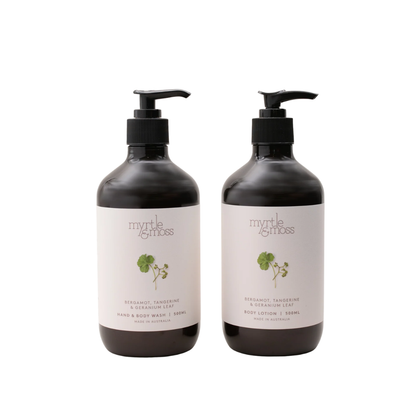 Myrtle & Moss Signature Bergamot Rind, Tangerine & Geranium Leaf Wash & Lotion Bundle